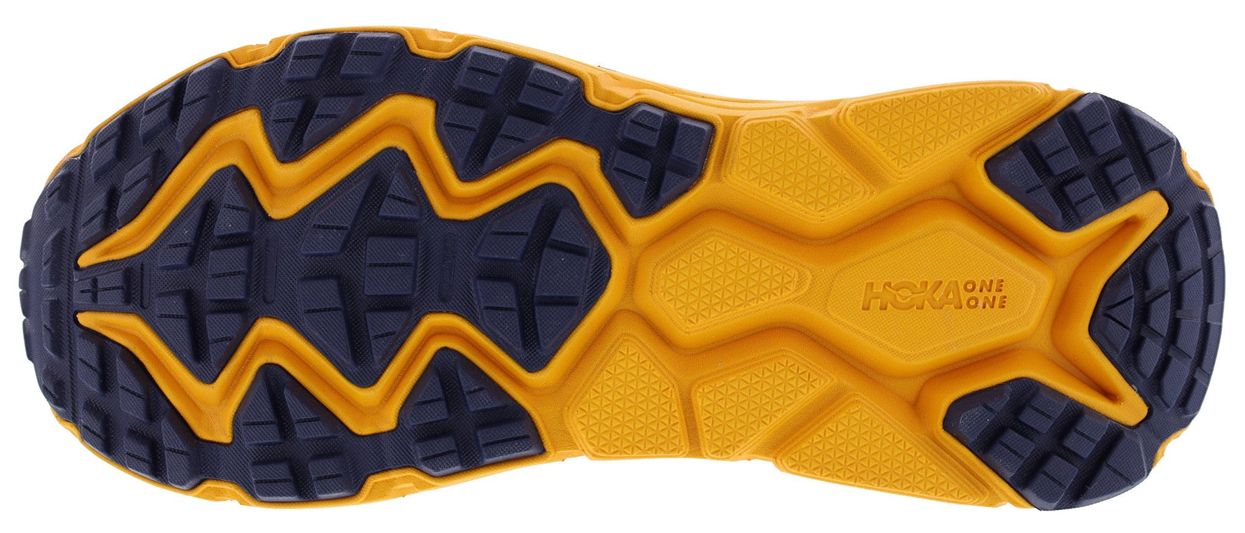 HOKA Challenger ATR 6 running shoe sole in navy blue and radiant yellow