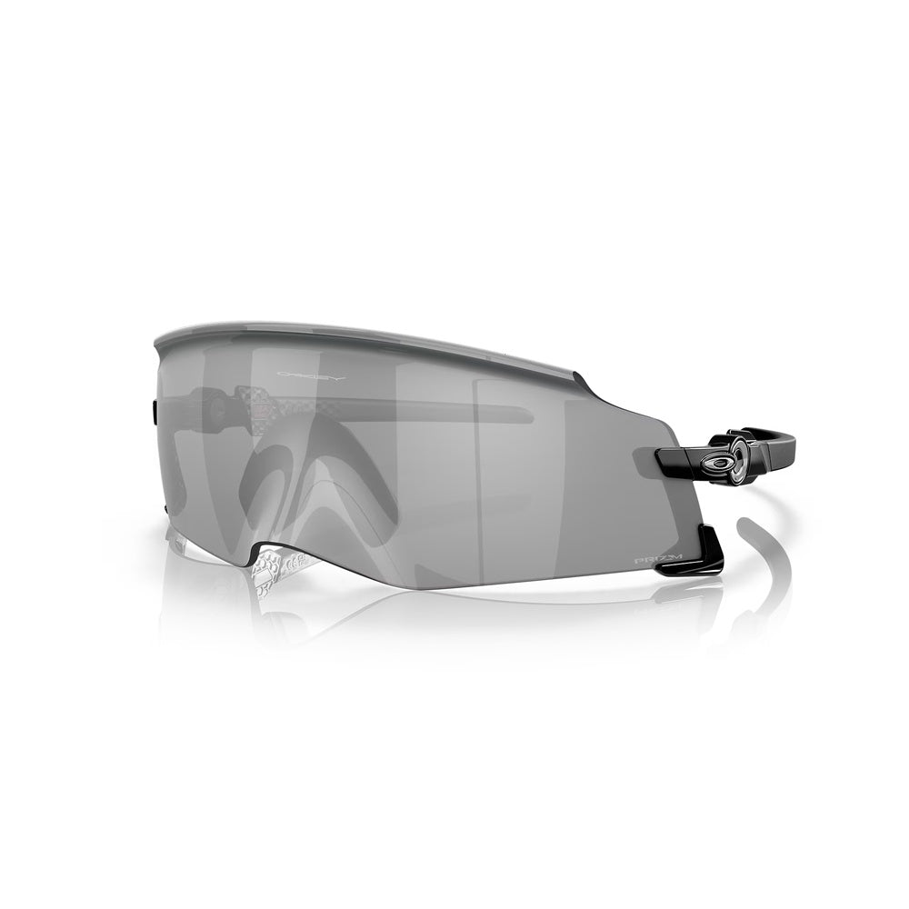 Oakley Kato sunglasses in polished black with Prizm Black shield lens on reflective surface