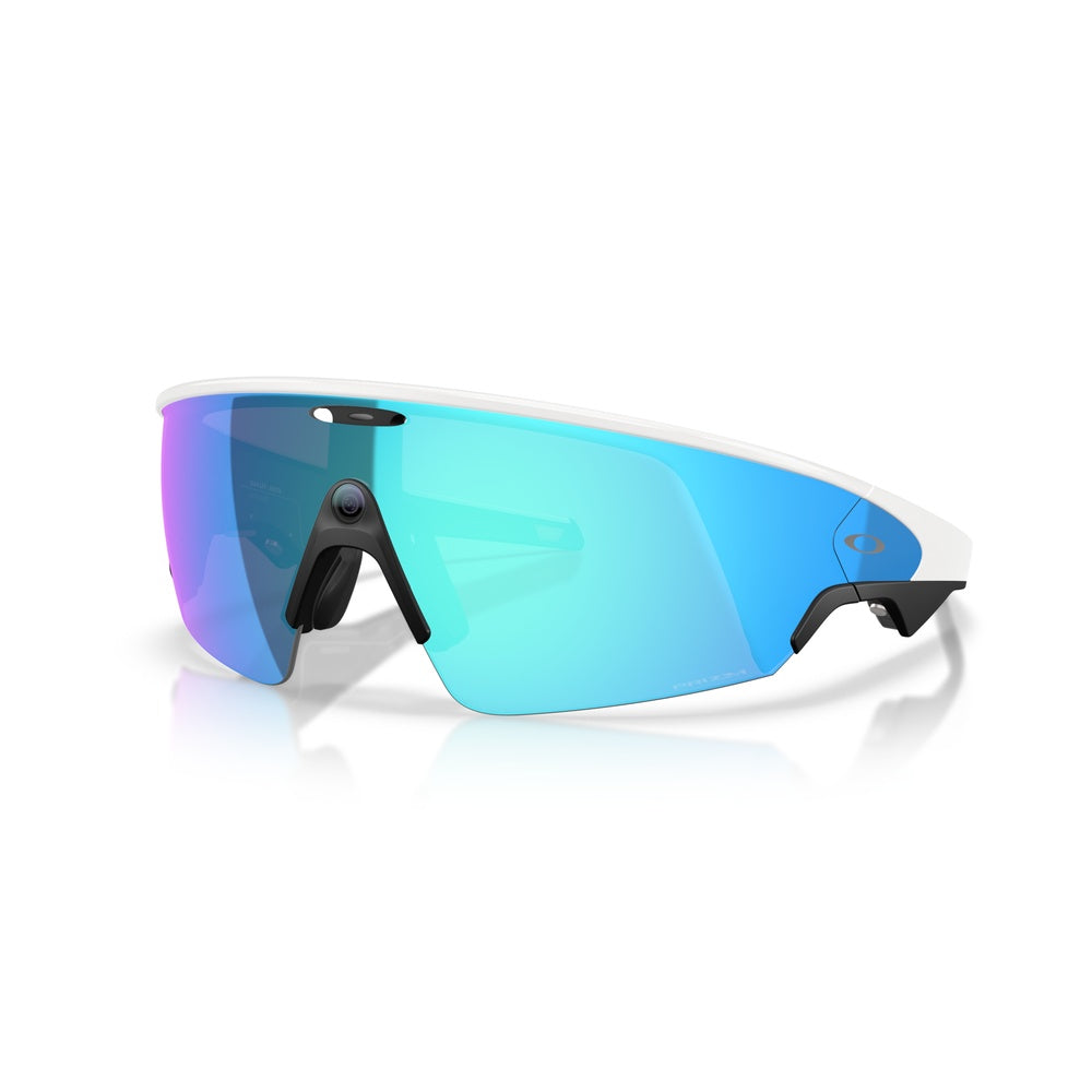 Oakley Meta Vanguard sunglasses with white frame and blue Prizm Sapphire lenses