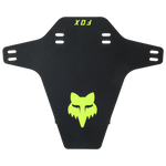 Fox Racing black mudguard with fluorescent green fox logo and mounting holes