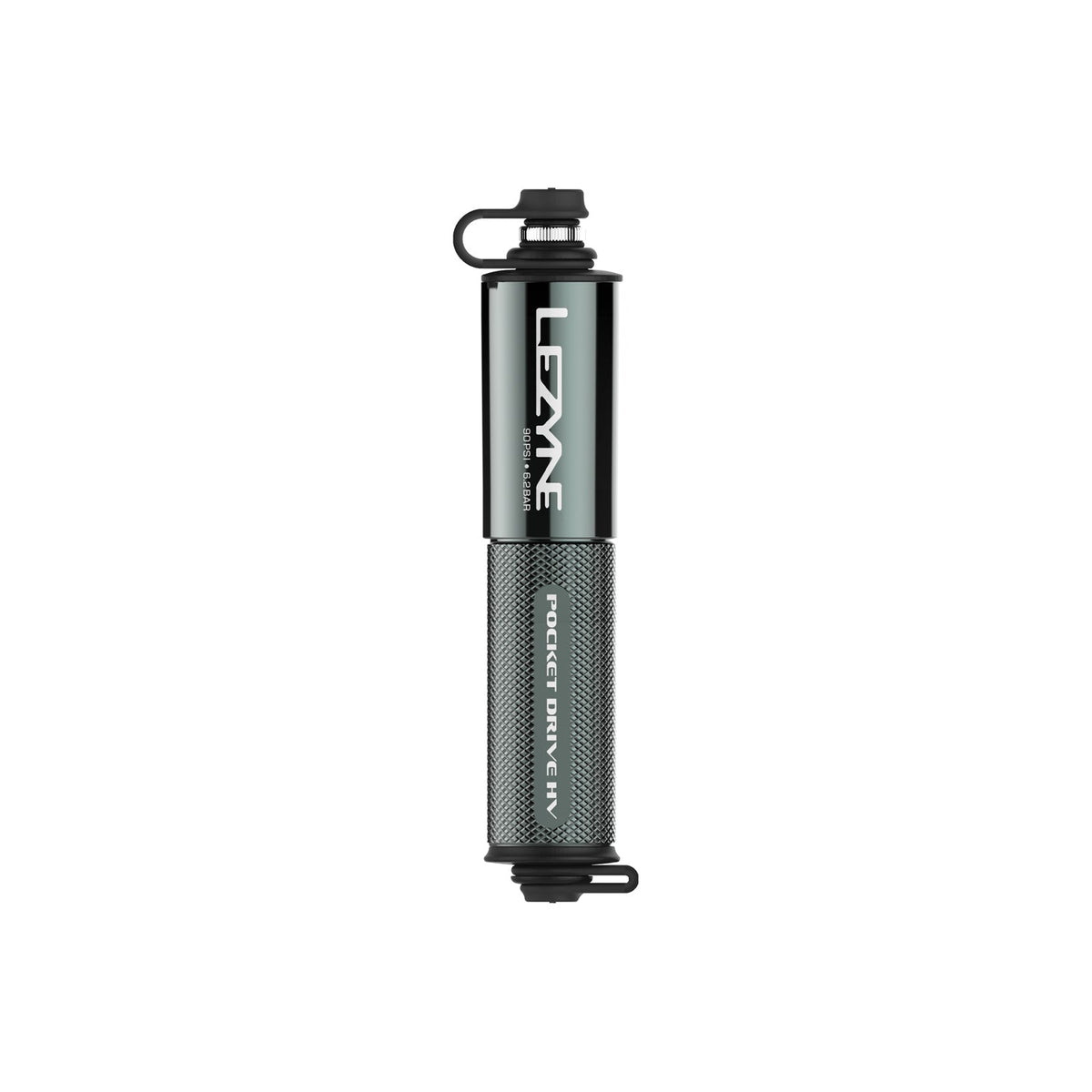 Lezyne Pocket Drive HV mini bike pump in gloss lite grey with knurled grip