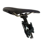 Lezyne Pocket Drive black bike pump mounted on bicycle seatpost