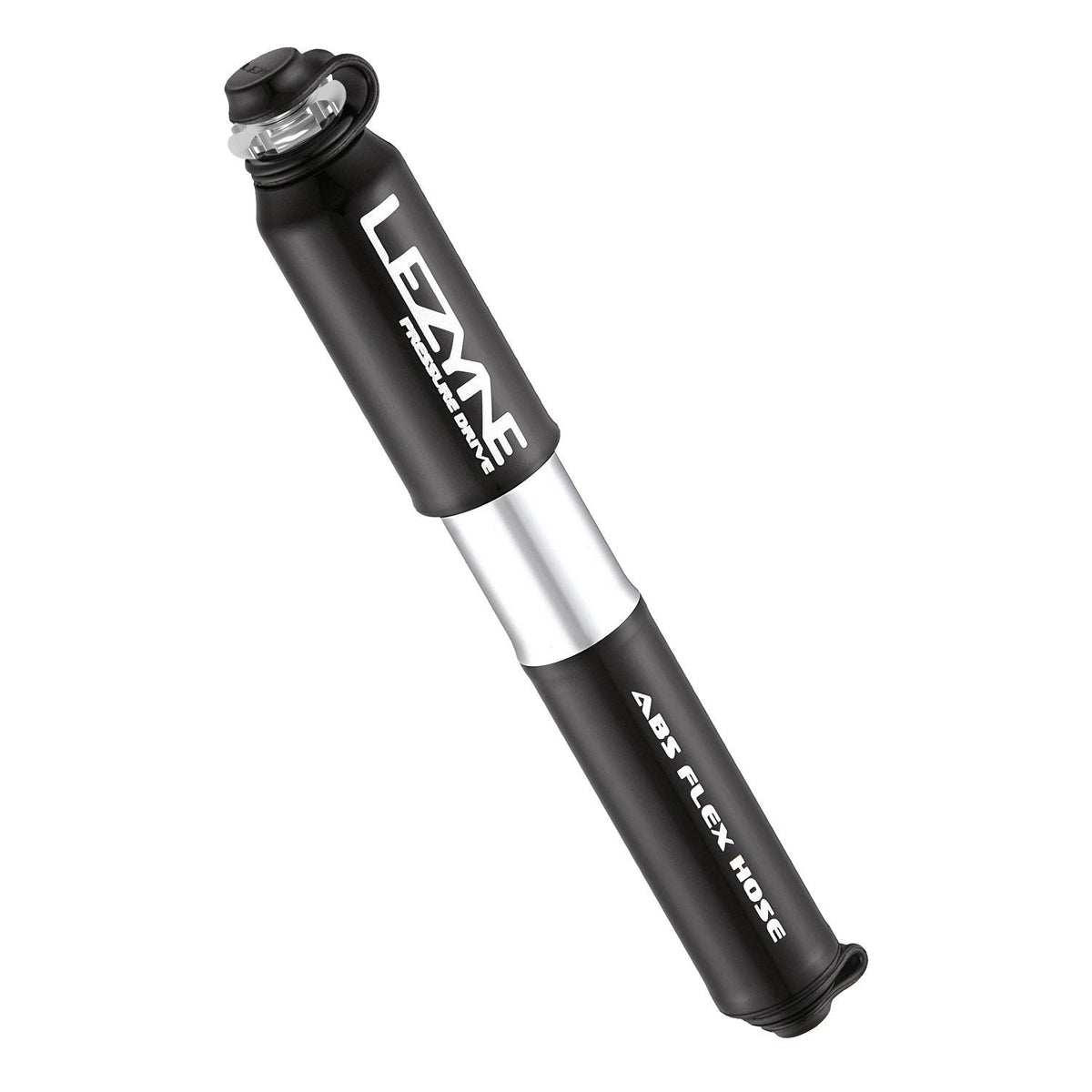 Lezyne Pressure Drive S mini bike pump in black with silver accent band