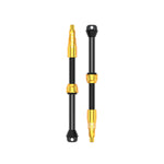 Lezyne CNC TLR tubeless valve stems in black with gold accents, 80mm length