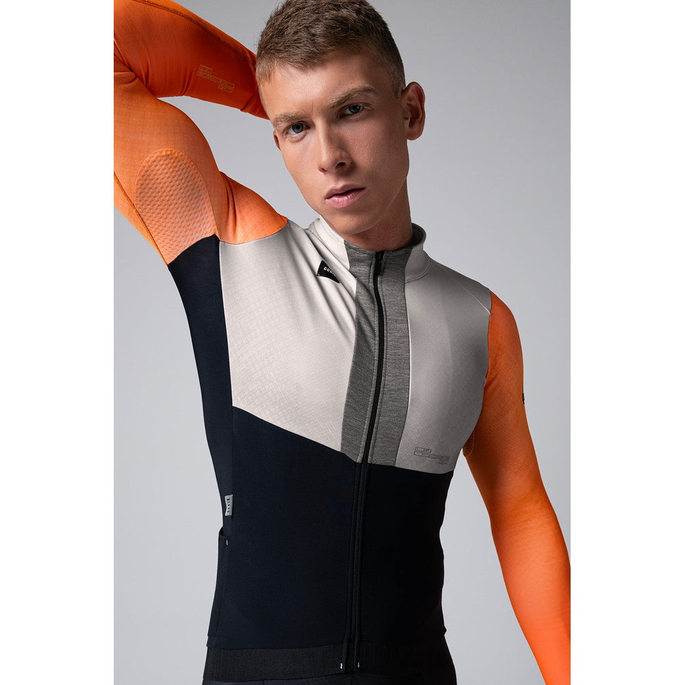 Gobik Hyder Blend long sleeve cycling jersey in navy, gray and orange colorblock
