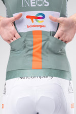 Gobik Ineos Grenadiers cycling jersey back view showing rear pockets and TotalEnergies sponsor logo