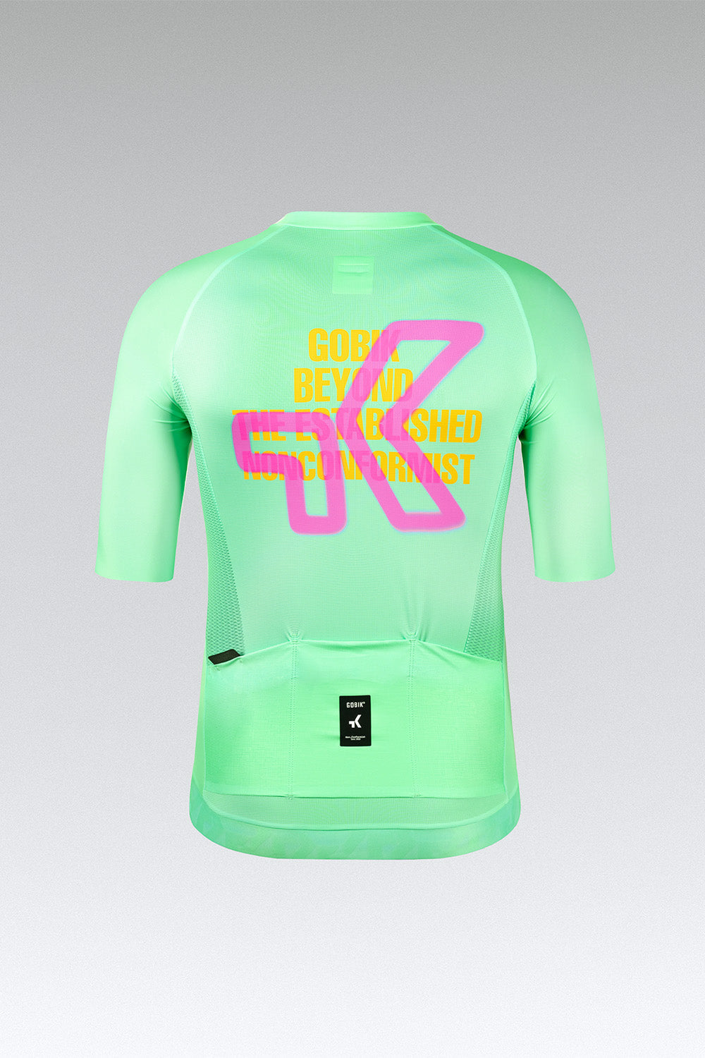 Gobik CX Pro 4.0 cycling jersey back view in Blast mint green with bold graphics