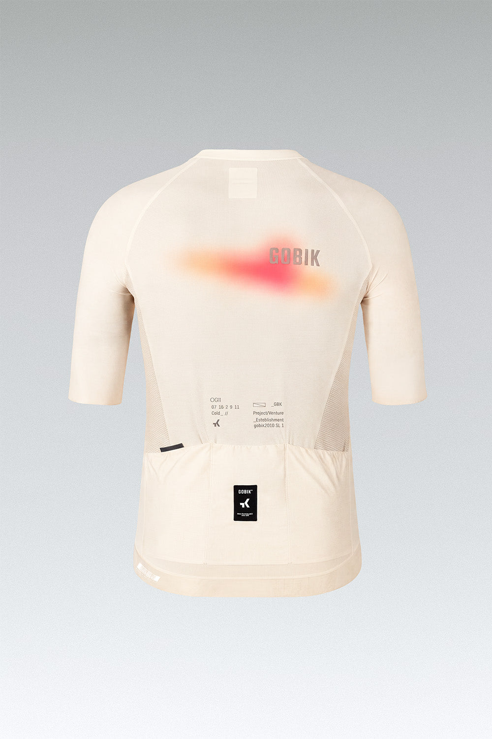 Gobik CX Pro 4.0 almond cycling jersey rear view showing orange gradient graphic and back pocket details