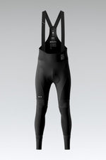Gobik Absolute black cycling bib shorts with suspender straps on gray background