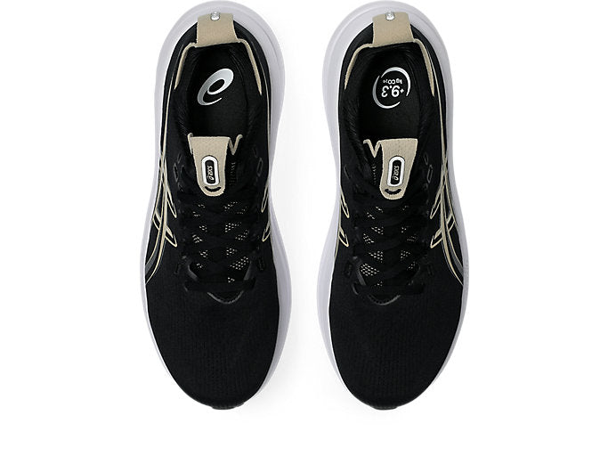 ASICS Gel Nimbus 28 running shoes in black and feather grey colorway