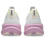 Asics Gel Nimbus 28 running shoes in white with hazy lilac pink sole