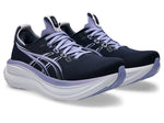 ASICS Gel Nimbus 28 running shoes in midnight navy with bluebell purple accents