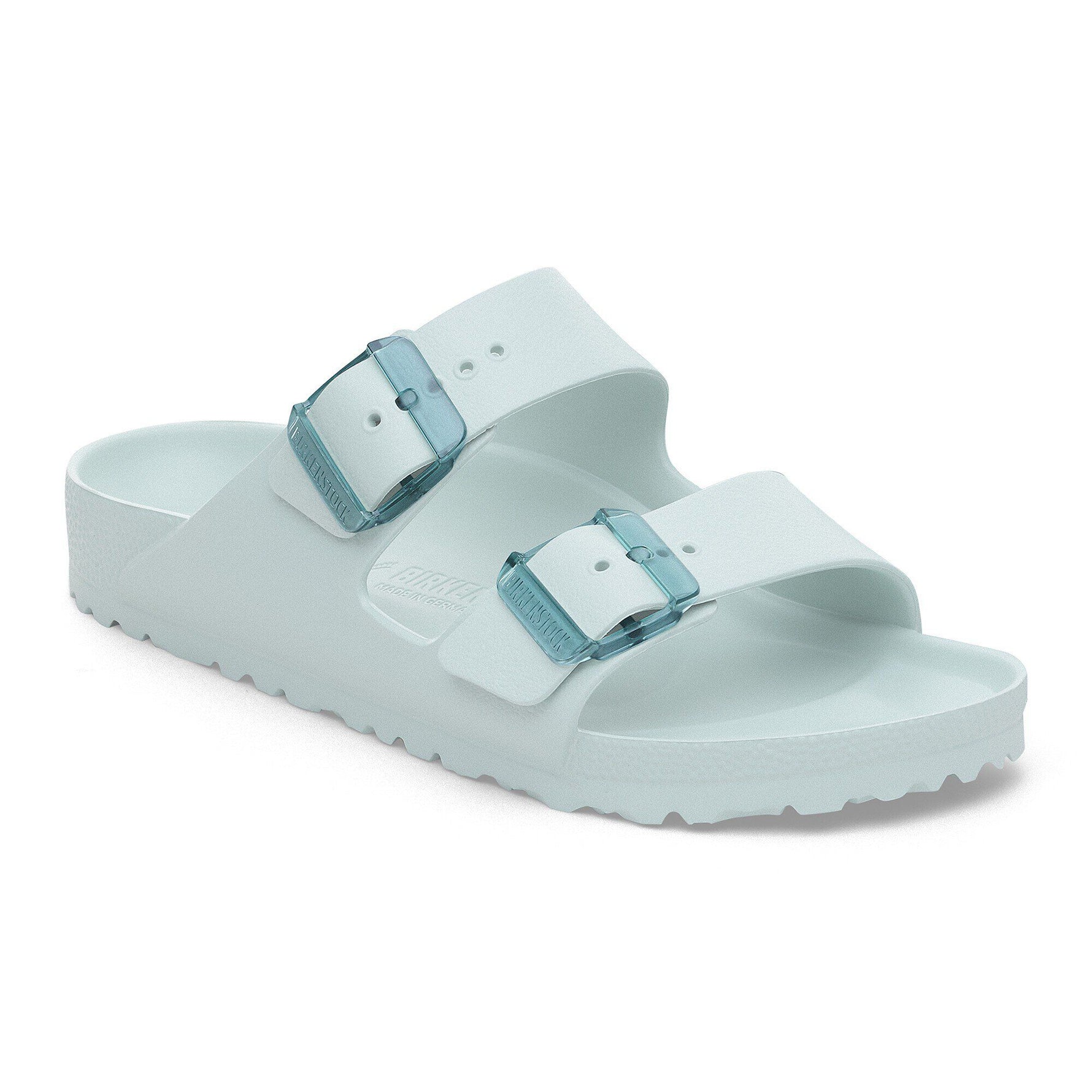 Birkenstock Arizona EVA sandal in Surf Green with translucent stealth buckles