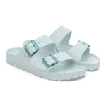 Birkenstock Arizona EVA sandals in Surf Green with stealth buckle detail, pair view
