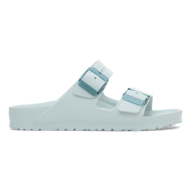 Birkenstock Arizona EVA sandal in Surf Green with dual stealth buckles, side view