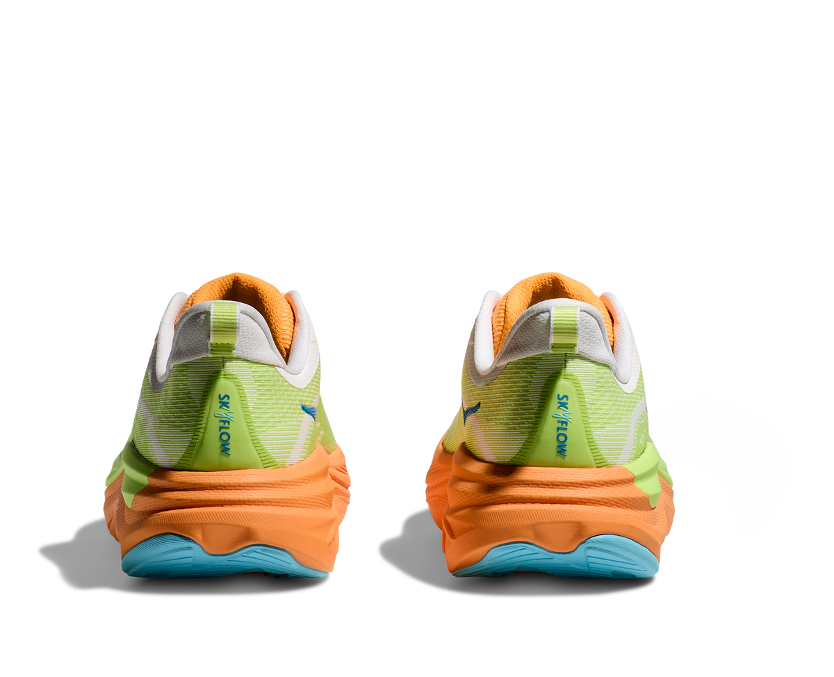 Hoka Skyflow men's running shoes pair rear view showing heel counter and SkyFlow branding