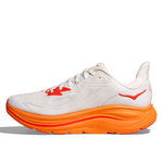 Hoka Clifton 10 women's running shoe in frost grey with orange zest midsole
