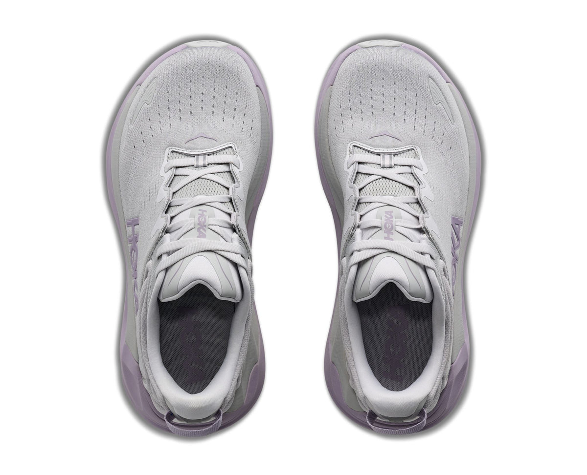 Hoka Gaviota 6 women's running shoes pair shown from top-down view in gray and lilac