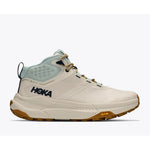 HOKA Transport Hike GTX mid hiking boot in alabaster and glimmering blue with Vibram outsole