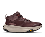 Hoka Transport Hike GTX boot lateral view showing GORE-TEX and HOKA branding in deep mauve