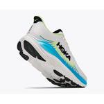 HOKA Clifton 11 running shoe in white and black with cyan blue accents