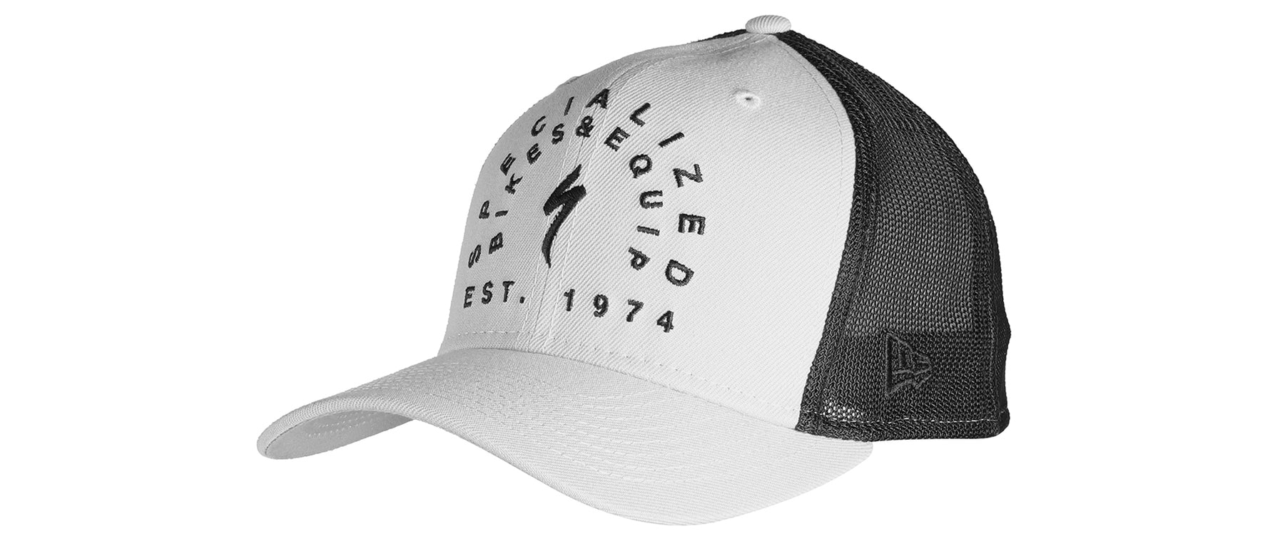 Specialized New Era trucker hat in dove grey with black mesh back panel