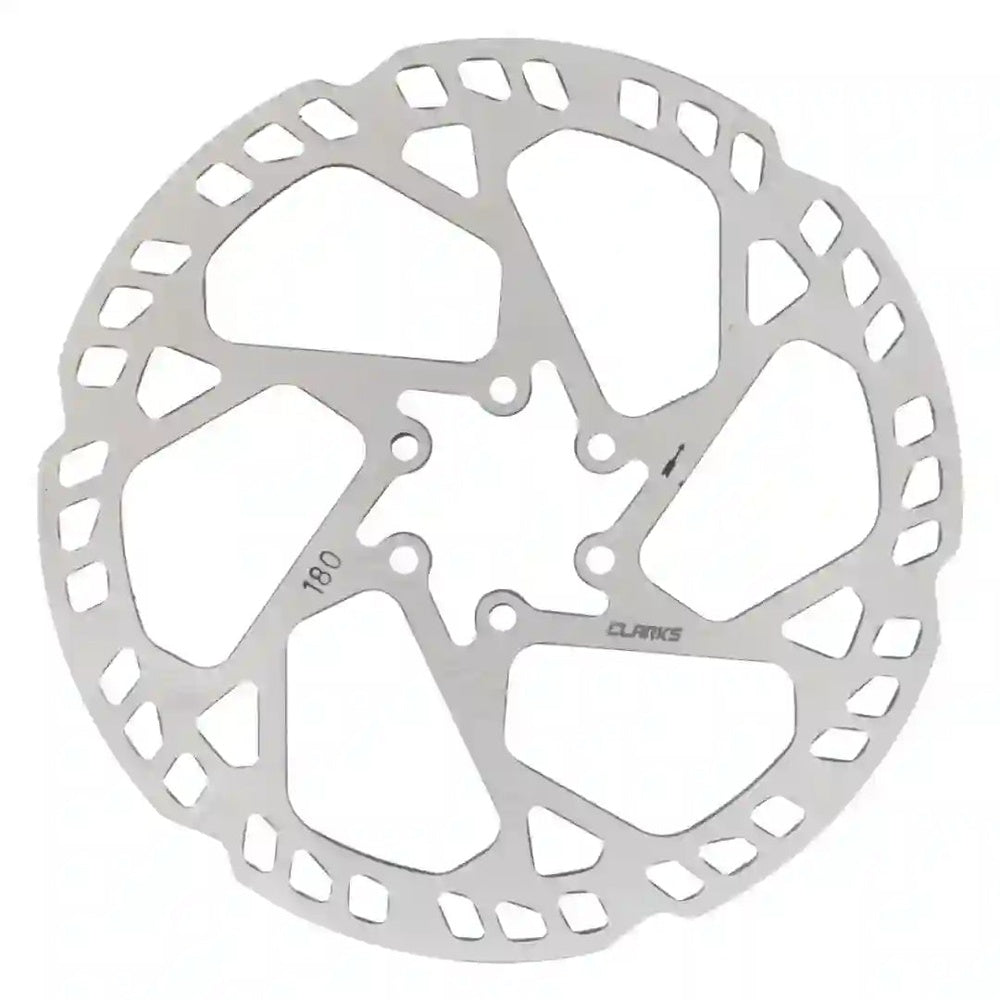 Clarks 180mm stainless steel six-bolt disc brake rotor with cutout ventilation pattern