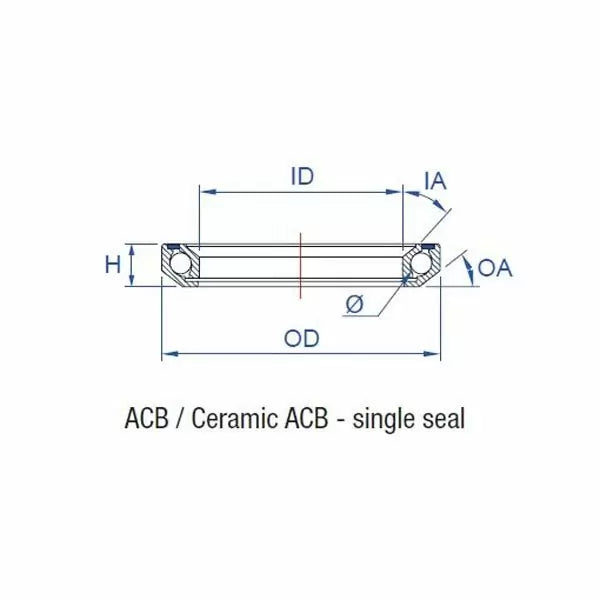 FSA ACB MR121 headset bearing technical diagram showing ID, OD, height and angle dimensions