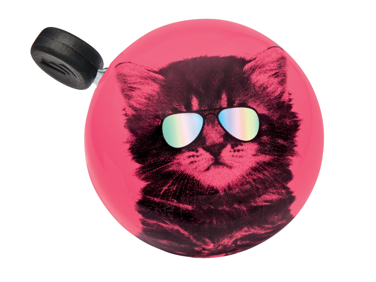 Electra bicycle bell in hot pink with cool cat wearing sunglasses design