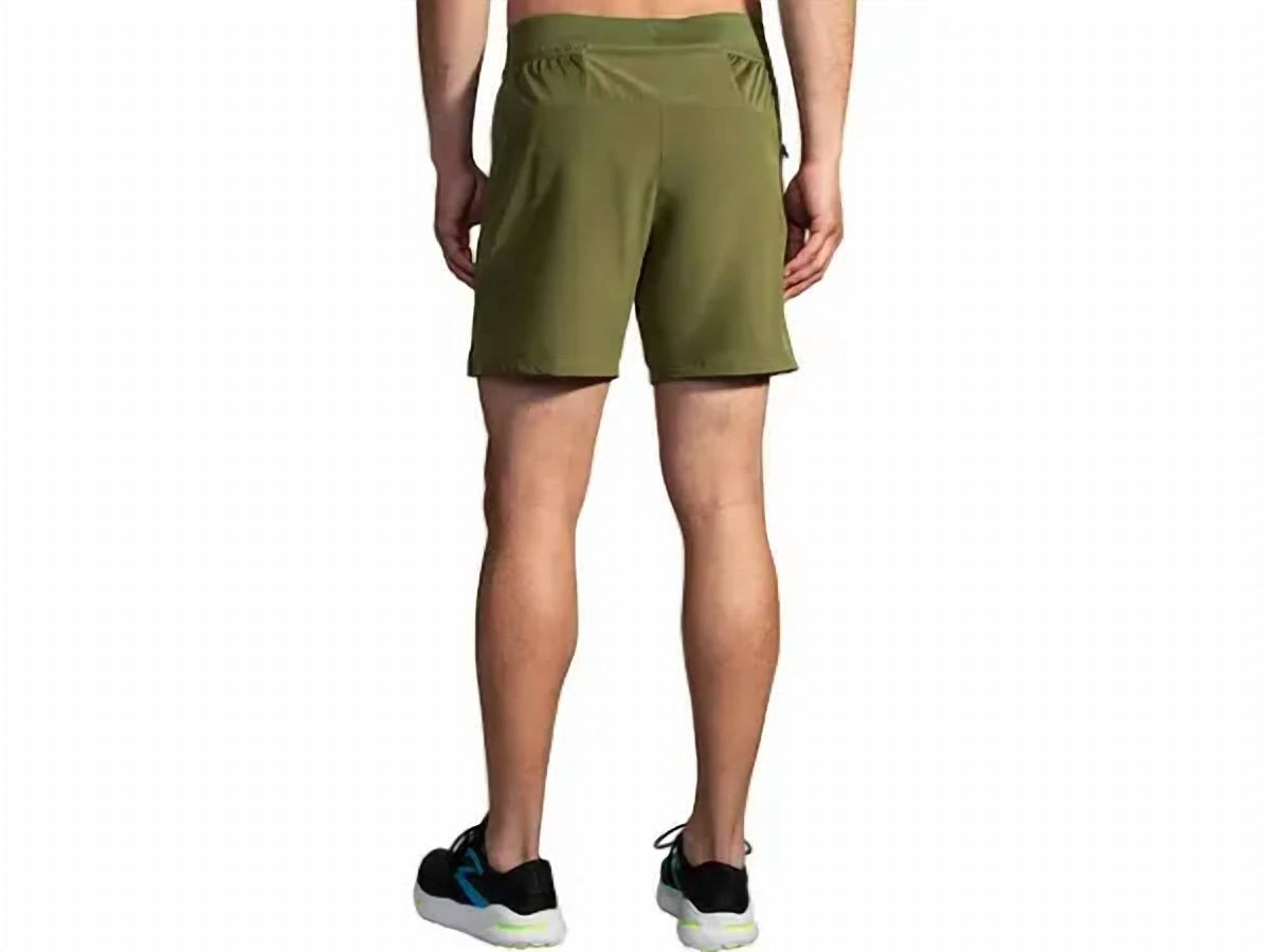 Brooks Sherpa 7-inch 2-in-1 men's running shorts in carbon green, rear view