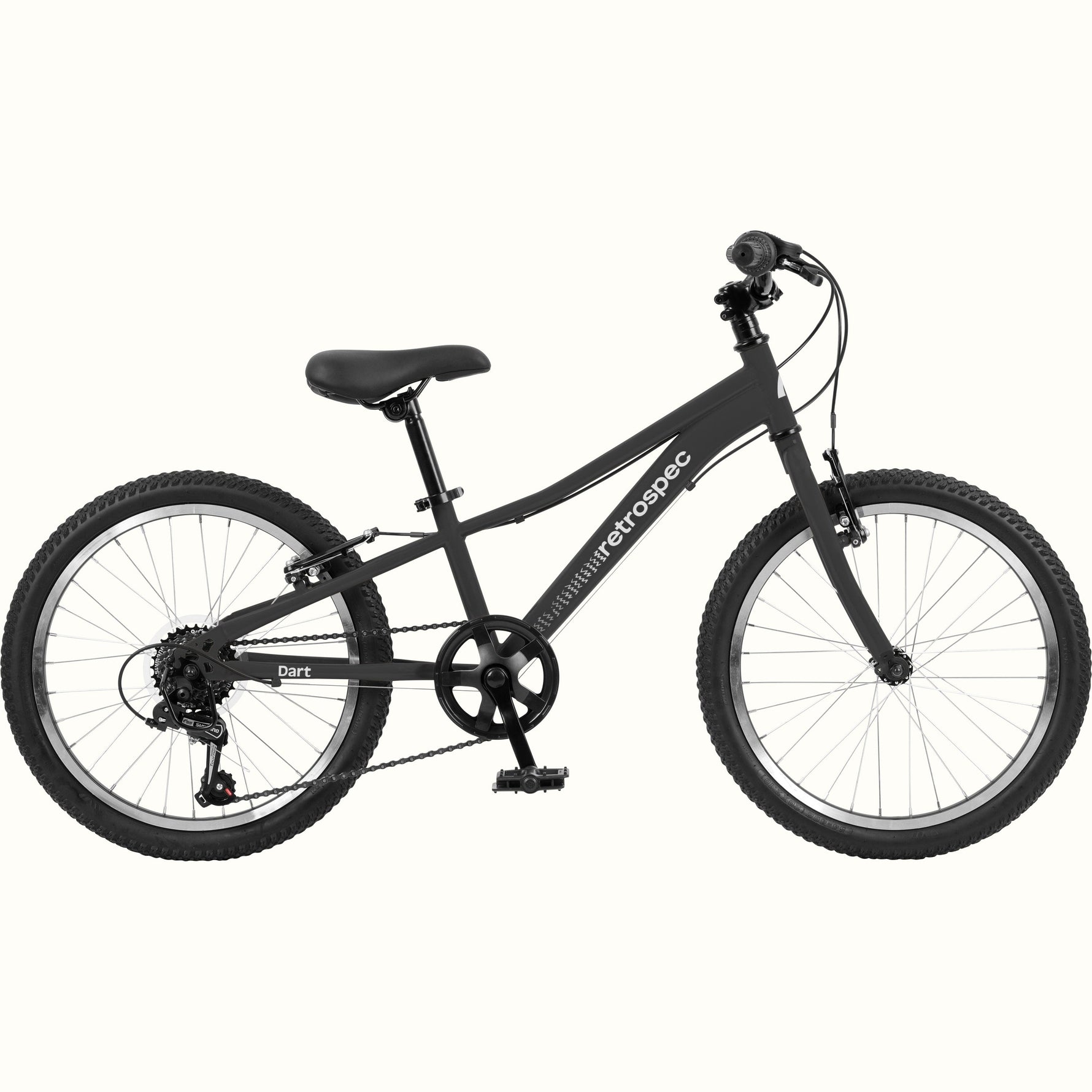 Retrospec Dart 20-inch matte black kids mountain bike with 7-speed gearing