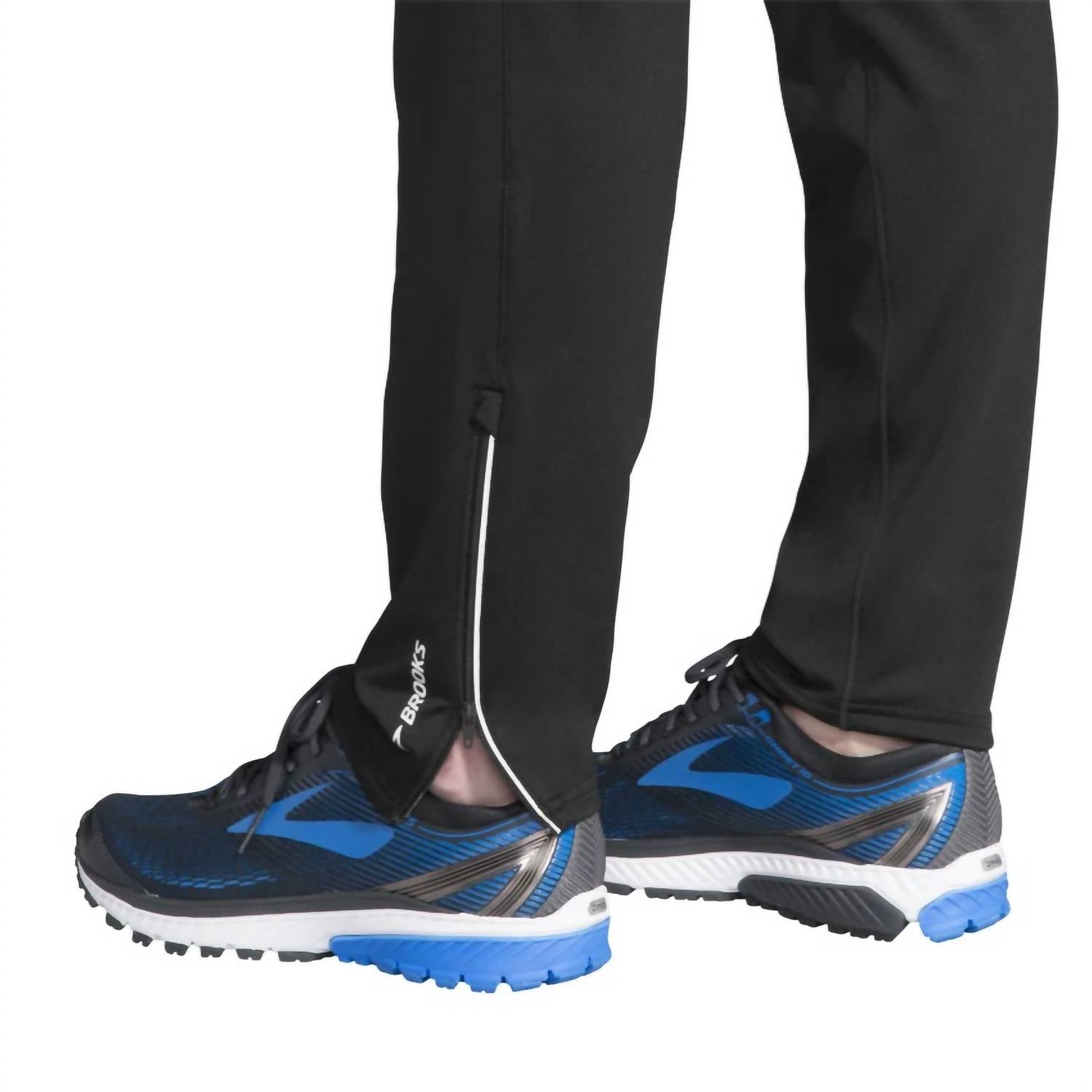 Brooks Spartan black running pants with fitted legs and reflective details