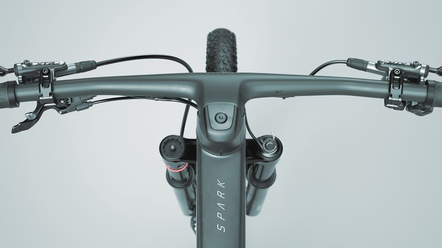 Scott Spark RC World Cup mountain bike handlebar and stem close-up in winkle green