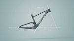 Scott Spark RC World Cup carbon mountain bike frame in matte carbon black with geometry annotations