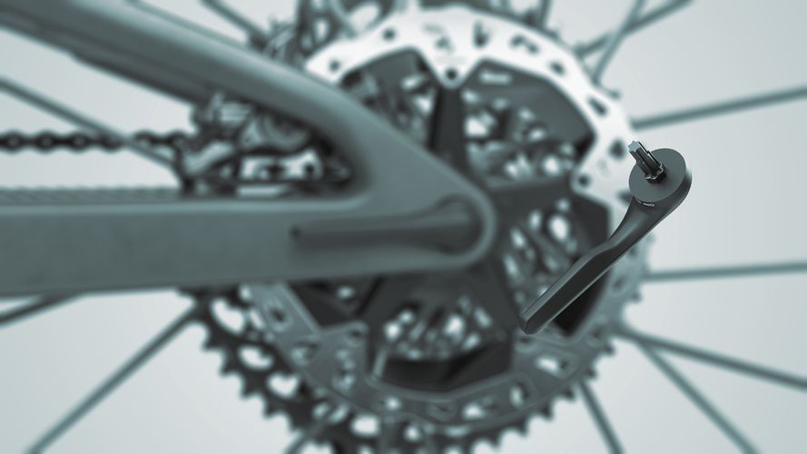 Close-up detail of Scott Spark RC World Cup carbon bike rear cassette and drivetrain components