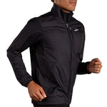 Brooks Fusion Hybrid Jacket 2.0 in black shown on male model running