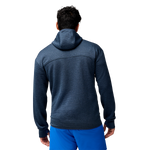 Brooks Activate Midweight Hoodie in heathered storm blue, back view on male model