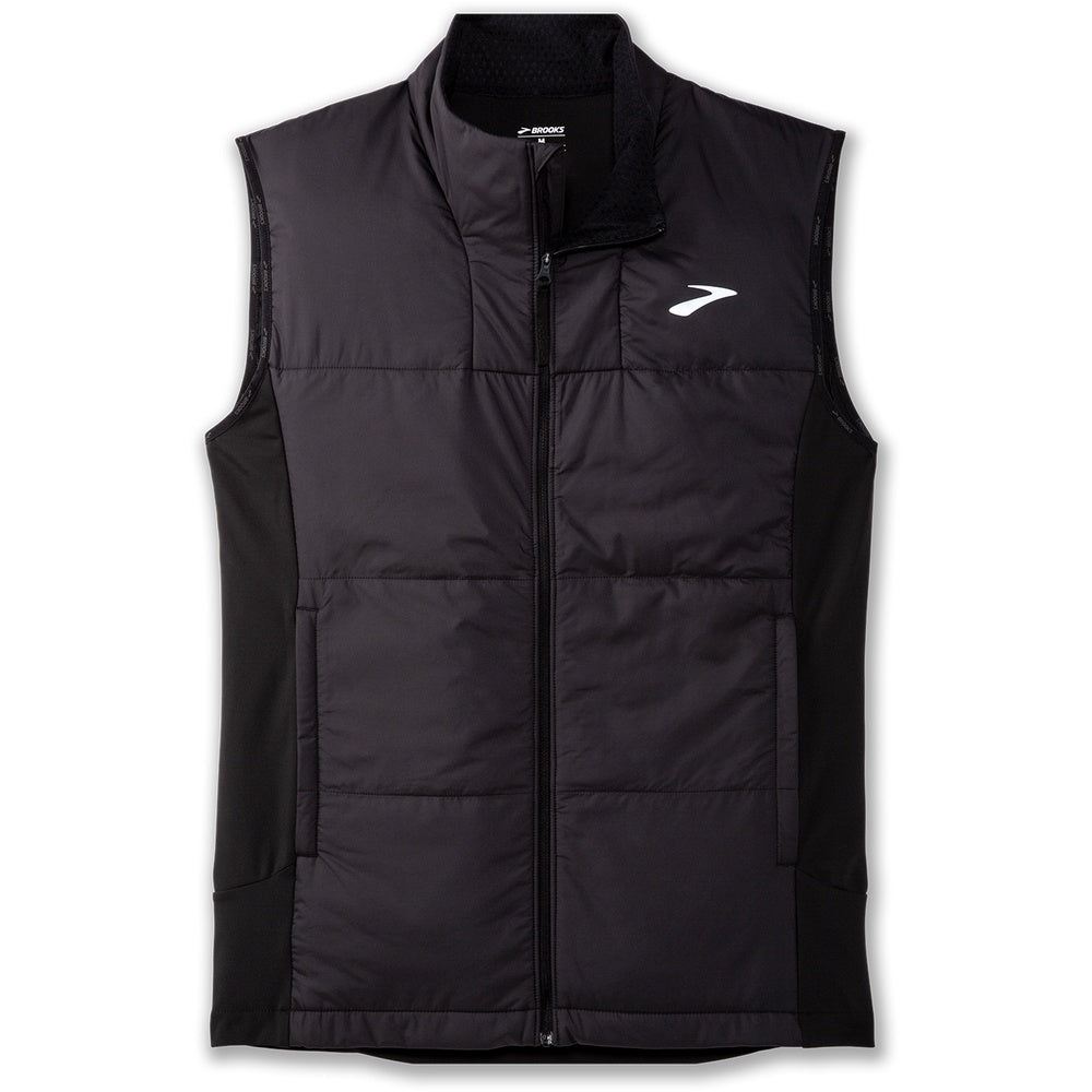 Brooks Shield Hybrid Vest 3.0 in black, sleeveless quilted running vest with full zip