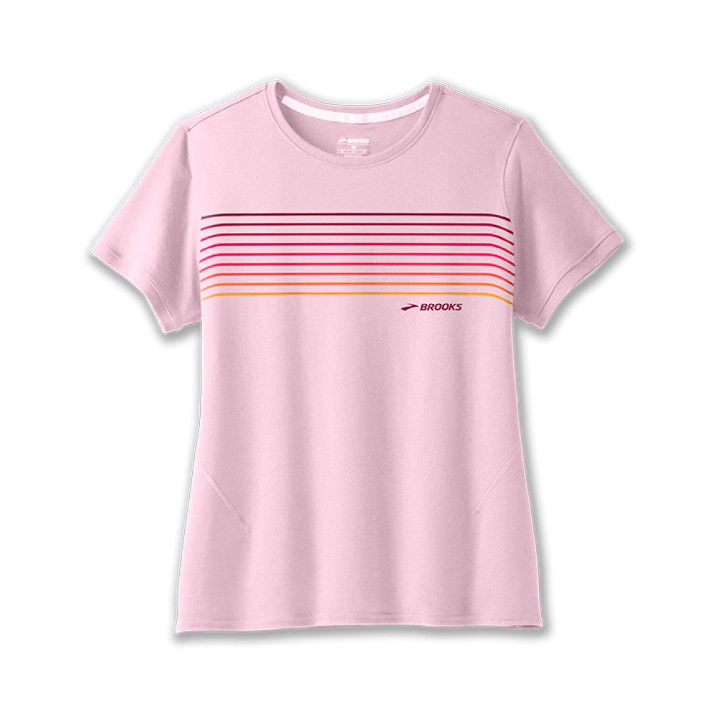 Brooks Distance Short Sleeve 2.0 women's t-shirt in quartz pink with gradient stripes