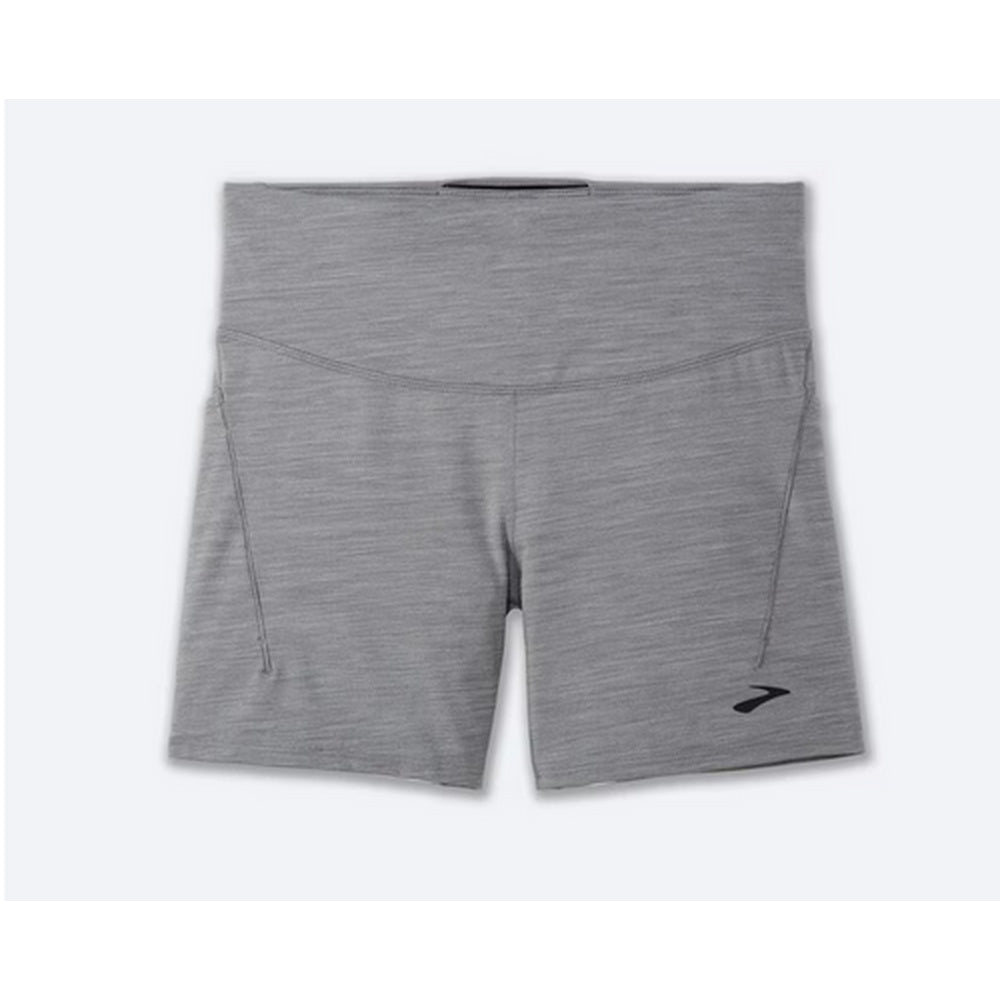 Brooks Source 5-inch Short Tight in heathered charcoal gray with wide waistband