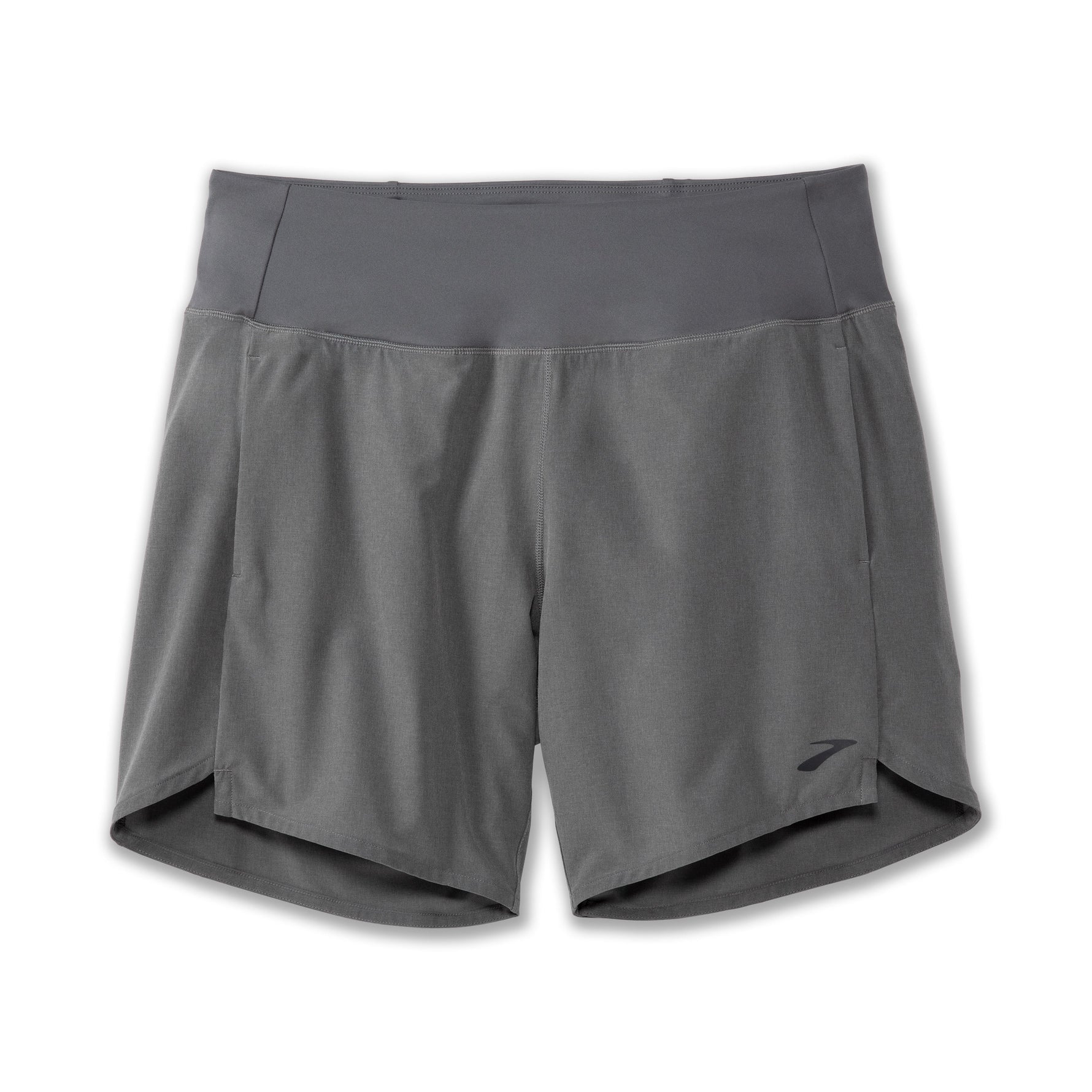 Brooks Chaser 7-inch Women's running shorts in heathered charcoal gray with wide waistband