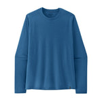 Patagonia Long-Sleeved Capilene Cool Trail Shirt in Aquatic Blue, flat lay view