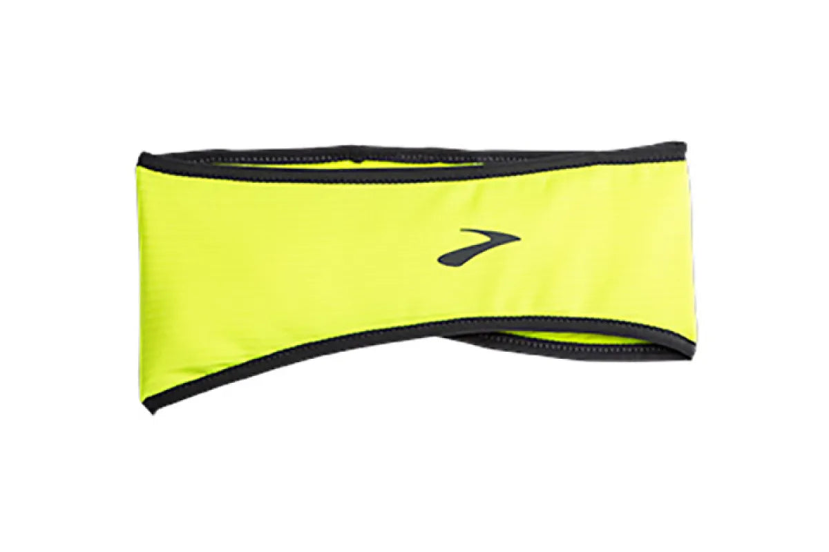 Brooks Notch Thermal Headband in neon yellow with black trim and Brooks logo