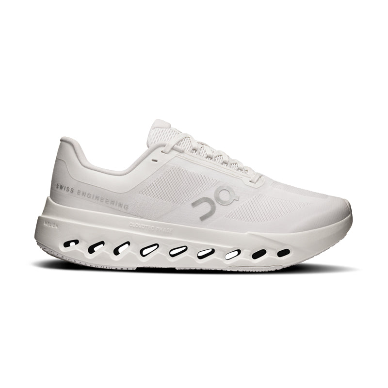 On Cloudsurfer Next men's running shoe in all-white colorway with CloudTec sole