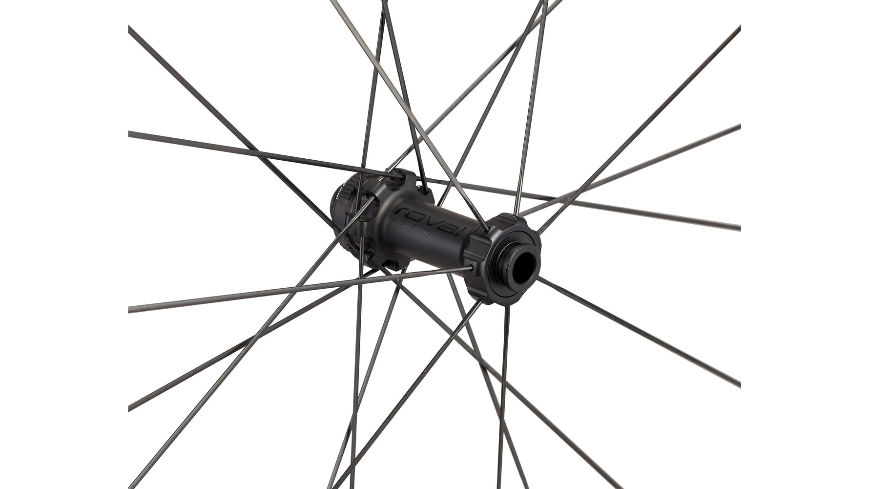 Specialized Roval Terra CLX rear wheel hub detail showing black carbon spokes and hub body