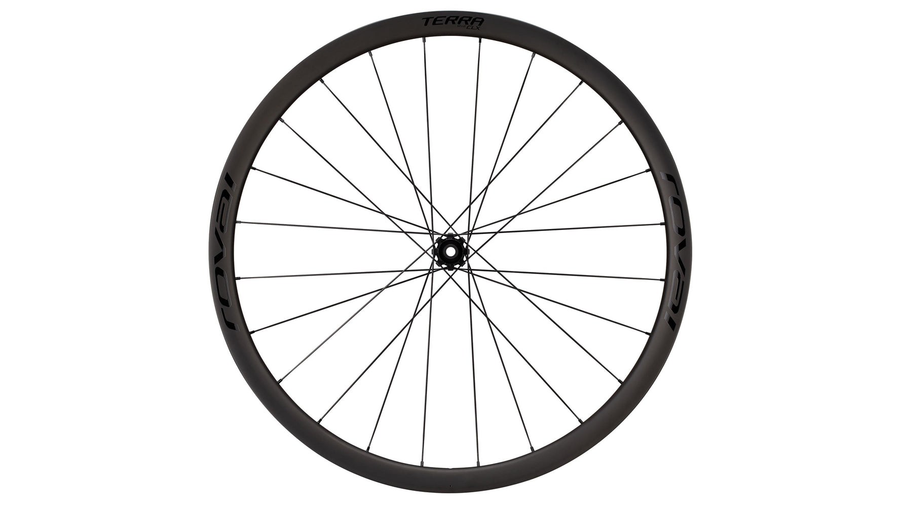 Specialized Roval Terra CLX rear carbon bicycle wheel on white studio background