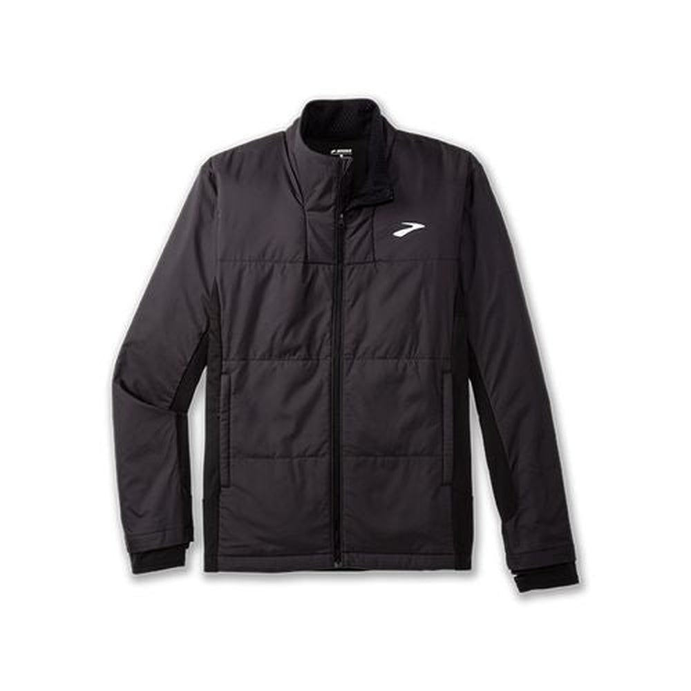 Brooks Shield Hybrid Jacket 3.0 in black, full-zip insulated running jacket