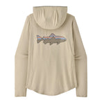 Patagonia Tropic Comfort hoody in pumice with Fitz Roy trout graphic on back