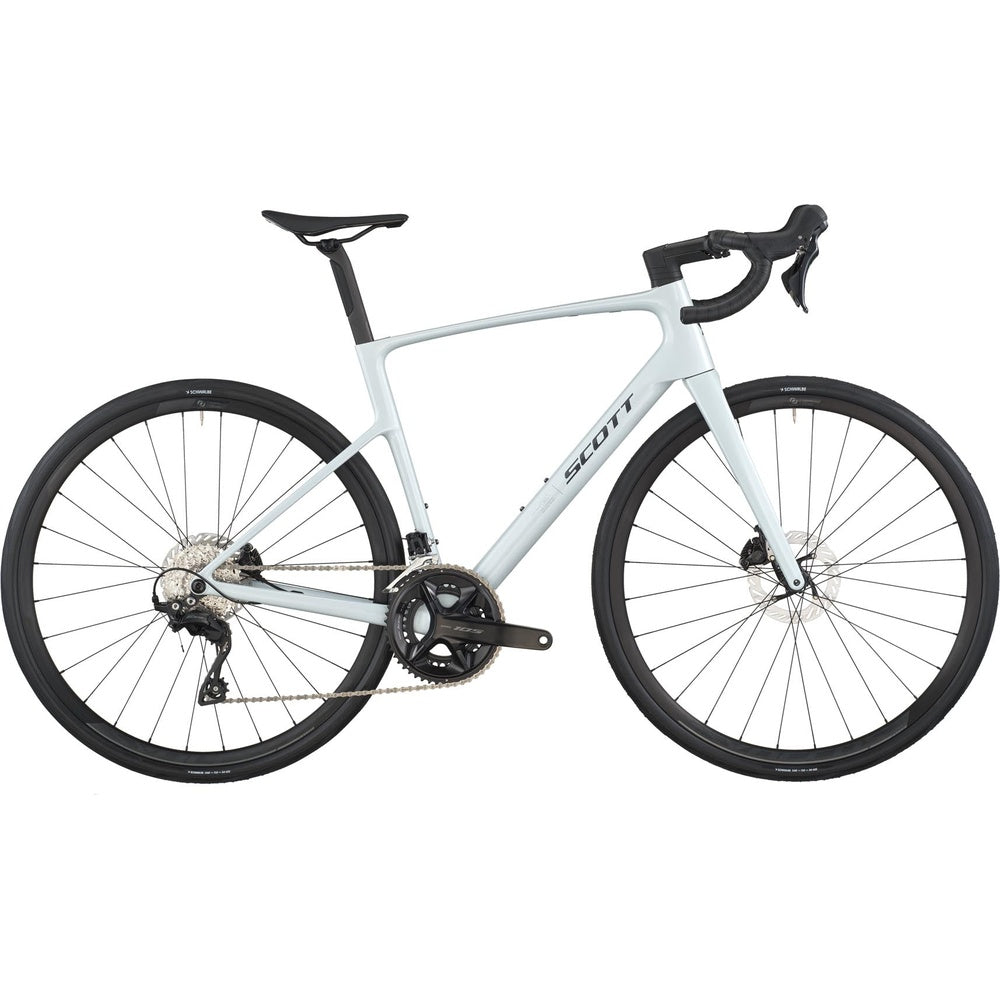 Scott Addict 50 road bike in cumulus white with black components
