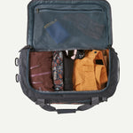 Patagonia Black Hole Duffel 40L open showing packed interior with packing cubes and gear